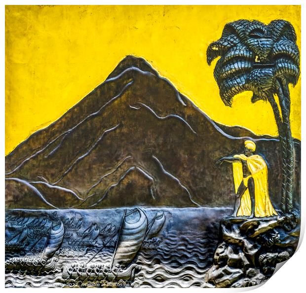 Maui Invasion Fleet Plaque King Kamehameha Statue Honolulu Hawaii Print by William Perry