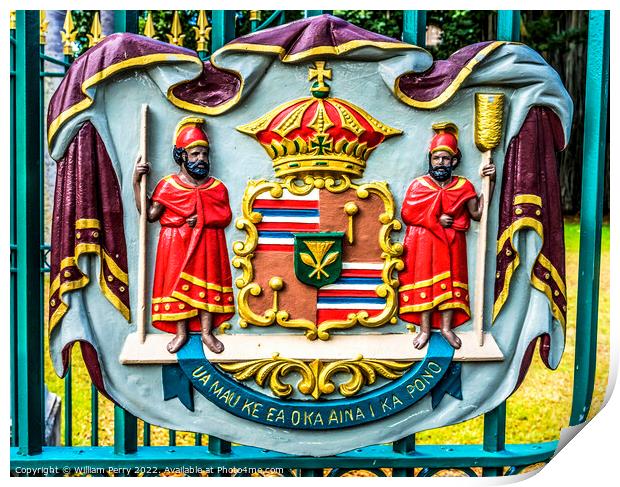 Royal Coat of Arms Iolani Palace Honolulu Oahu Hawaii Print by William Perry