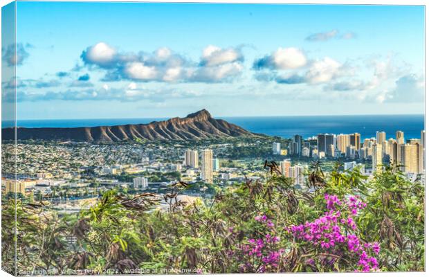 Waikiki Beach Diamond Head Waikiki Beach Honolulu Hawaii Canvas Print by William Perry