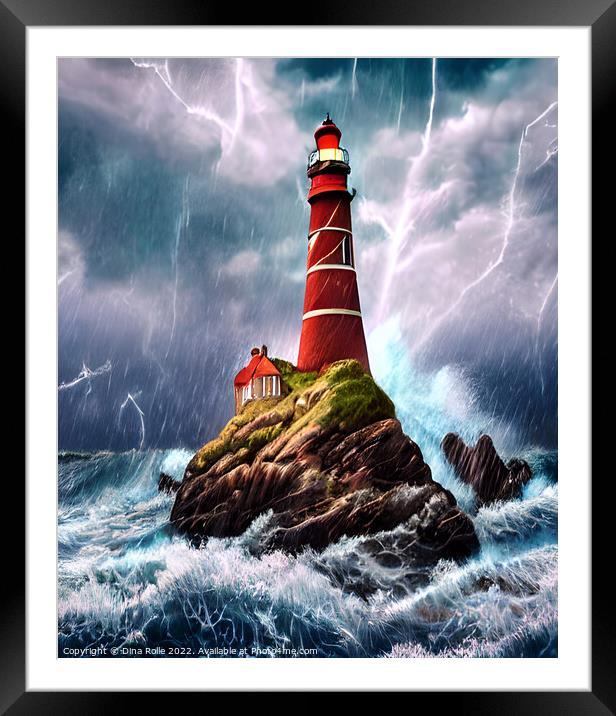 Enchanting Mystical Lighthouse Framed Mounted Print by Dina Rolle