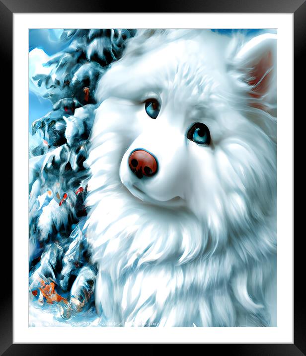 Beautuful White Angel Samoyed Puppy Framed Mounted Print by Dina Rolle