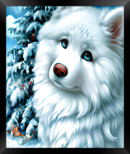 Beautuful White Angel Samoyed Puppy Framed Print by Dina Rolle