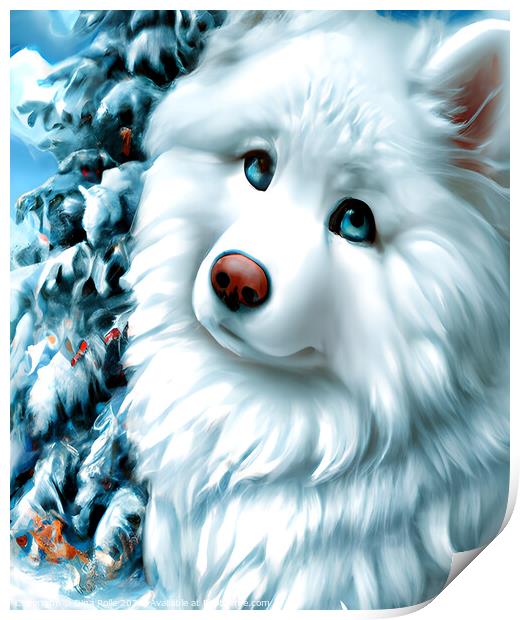 Beautuful White Angel Samoyed Puppy Print by Dina Rolle