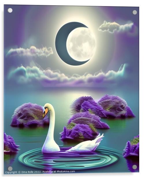 White Swan Floating on a Body of Water Acrylic by Dina Rolle