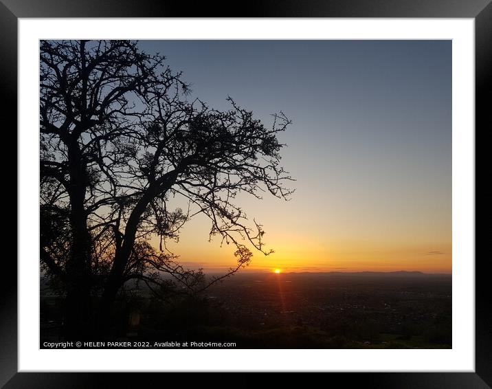 A tree with a sunset in the background Framed Mounted Print by HELEN PARKER