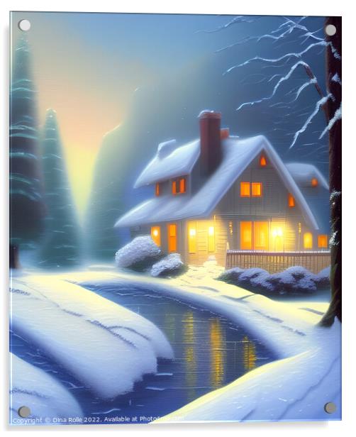 Winter Wonderland House Painting Acrylic by Dina Rolle