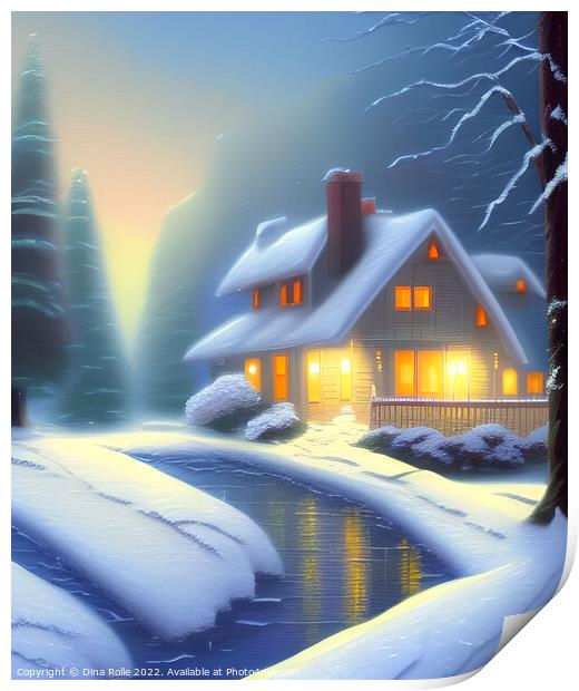 Winter Wonderland House Painting Print by Dina Rolle