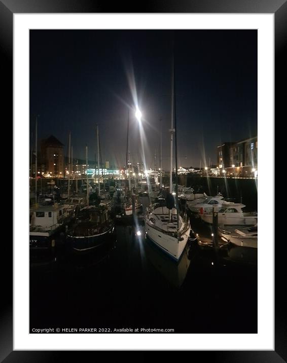 Nightime on the Marina Framed Mounted Print by HELEN PARKER
