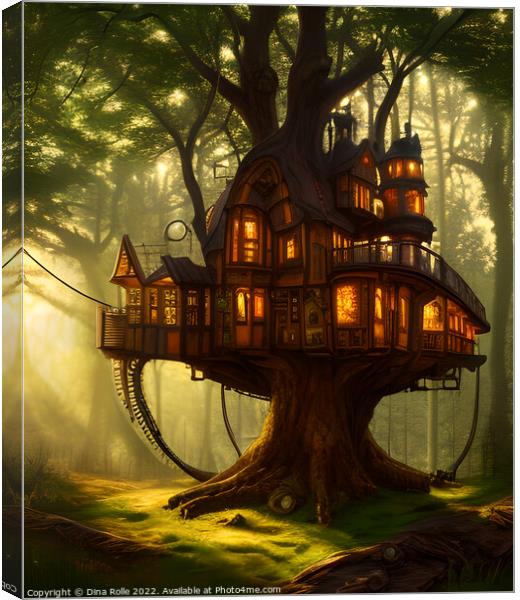 Steampunk Treehouse in Forest Canvas Print by Dina Rolle