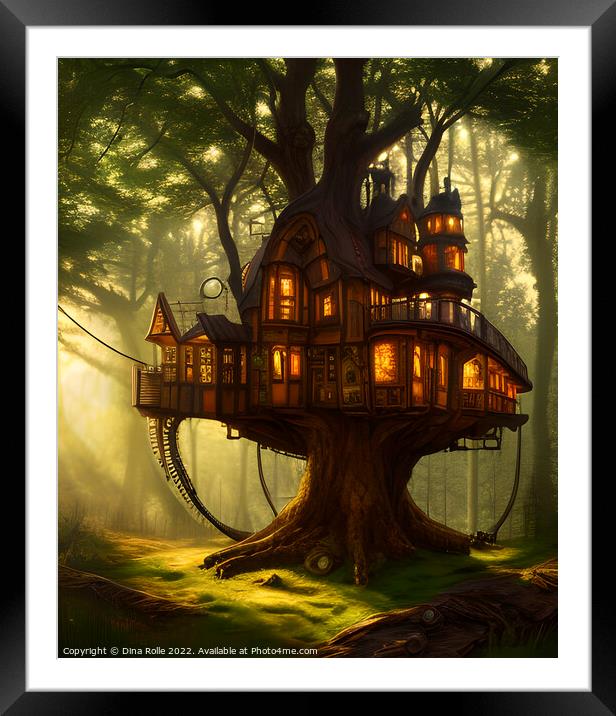 Steampunk Treehouse in Forest Framed Mounted Print by Dina Rolle