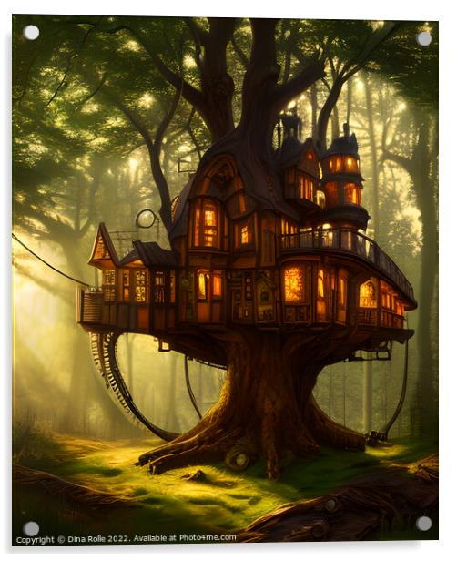 Steampunk Treehouse in Forest Acrylic by Dina Rolle