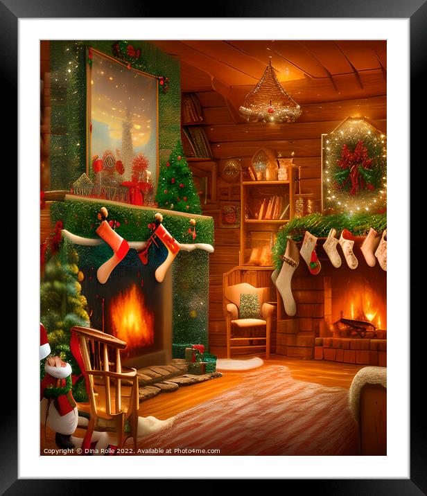 Beautiful Cozy Christmas Cabin Framed Mounted Print by Dina Rolle