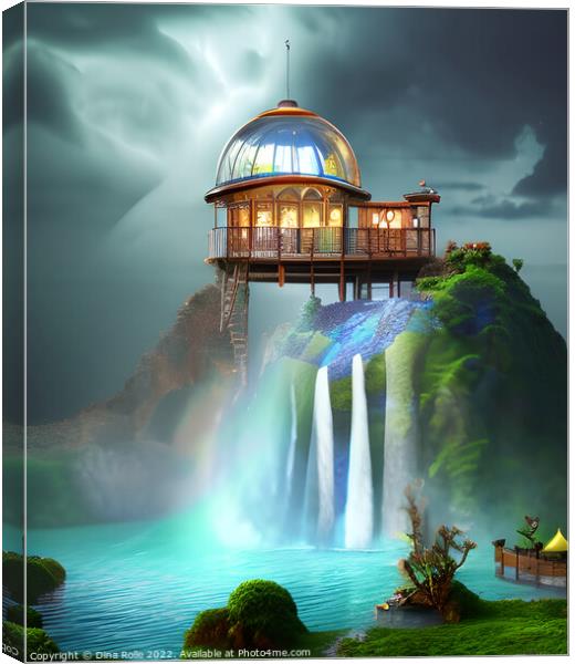 Mystical Waterfall Town Canvas Print by Dina Rolle