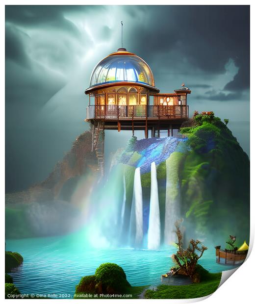 Mystical Waterfall Town Print by Dina Rolle