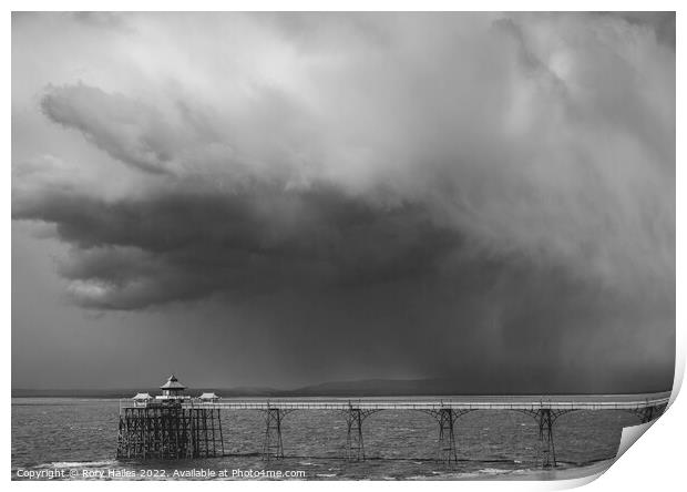Clevedon Pier on a cold and cloudy day Print by Rory Hailes
