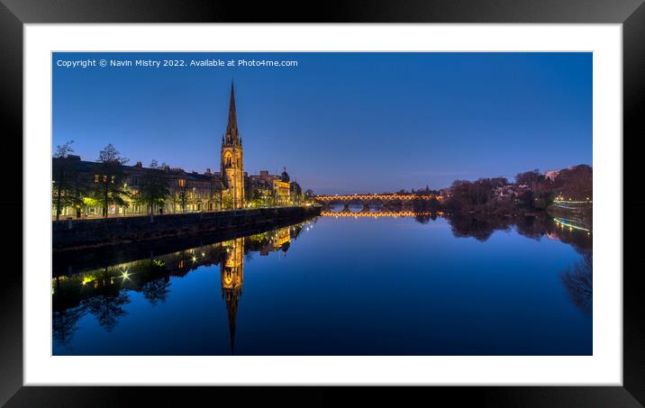 Perth Scotland and a mirror calm River Tay  Framed Mounted Print by Navin Mistry