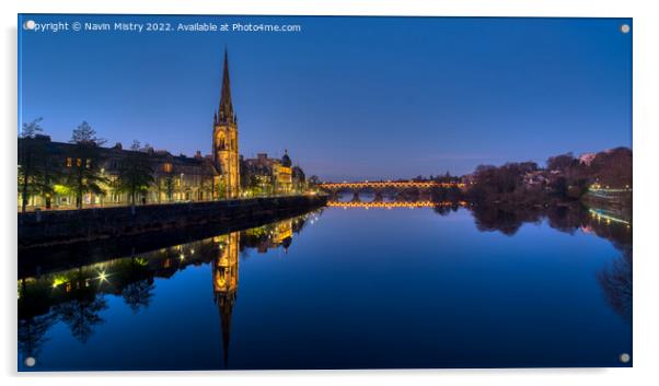 Perth Scotland and a mirror calm River Tay  Acrylic by Navin Mistry
