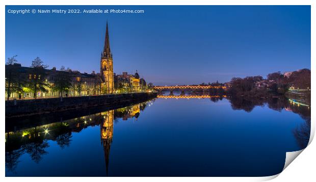 Perth Scotland and a mirror calm River Tay  Print by Navin Mistry