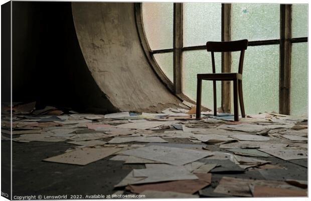 A chair in front of a window in an abandoned church Canvas Print by Lensw0rld 