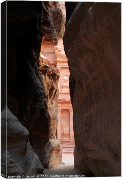 A glimpse of the treasury in Petra, Jordan Canvas Print by Lensw0rld 