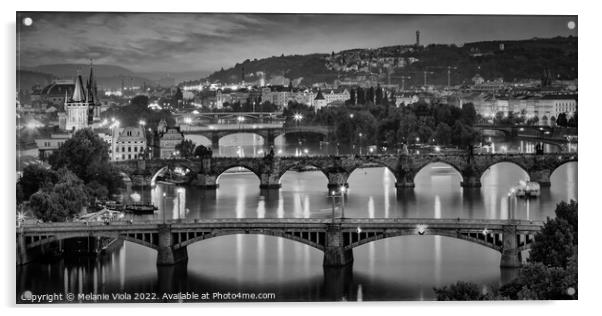 Evening view over the Vltava bridges in Prague - Monochrome Acrylic by Melanie Viola
