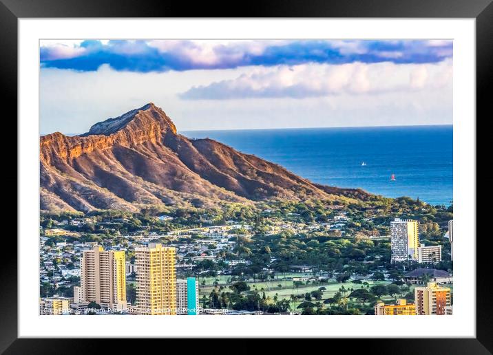 Colorful Lookout Waikiki Beach Diamond Head Waikiki Beach Honolu Framed Mounted Print by William Perry