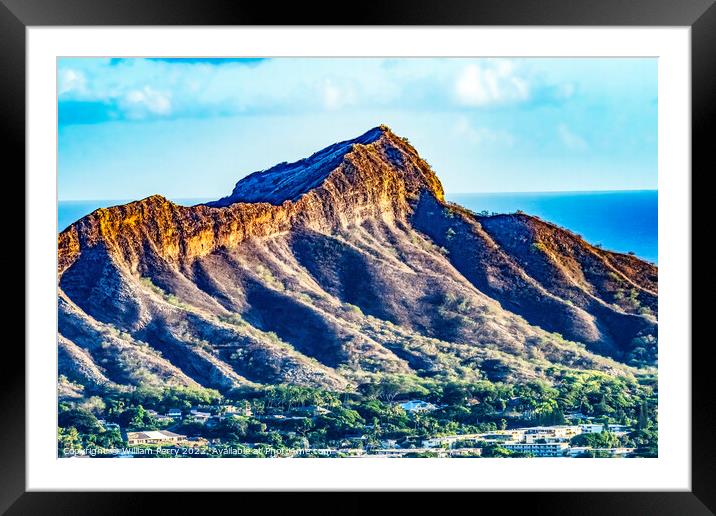 Colorful Lookout Diamond Head Waikiki Beach Honolulu Hawaii Framed Mounted Print by William Perry