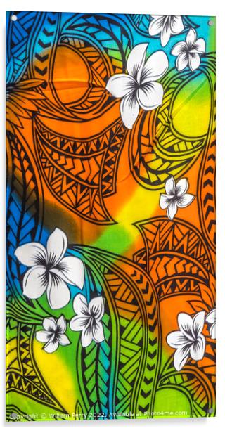 Colorful Hawaiian Orange White Flowers Cloth Textile Waikiki Hon Acrylic by William Perry