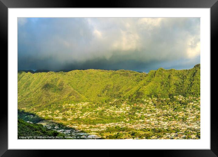Rain Storm Coming Manoa Valley Tantalus Lookout Honolulu Hawaii Framed Mounted Print by William Perry