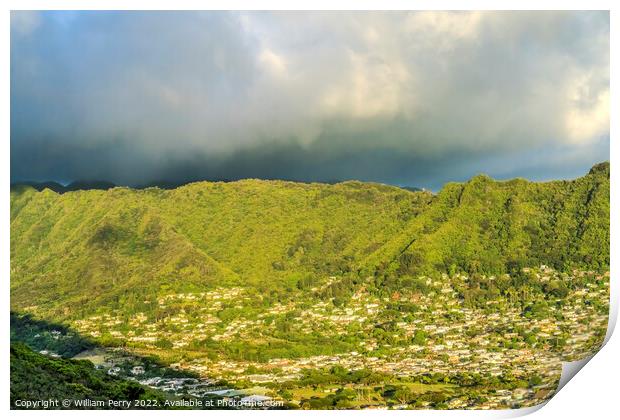 Rain Storm Coming Manoa Valley Tantalus Lookout Honolulu Hawaii Print by William Perry