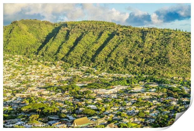 Colorful Manoa Valley Tantalus Lookout Honolulu Hawaii Print by William Perry