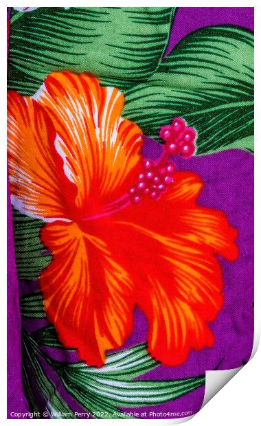 Colorful Hawaiian Red Purple Hibiscus Cloth Textile Waikiki Hono Print by William Perry