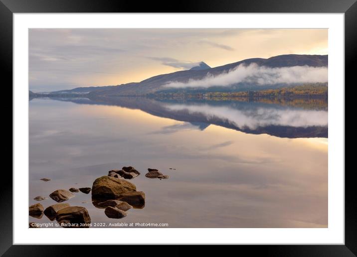 Misty Sunrise over Loch Rannoch Framed Mounted Print by Barbara Jones