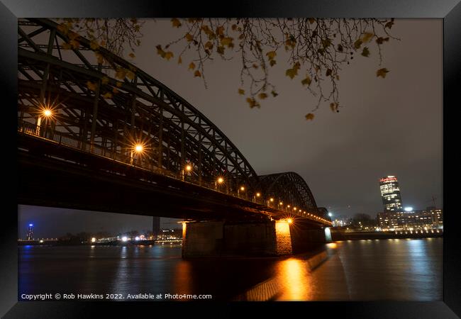 Koln railway bridge by night Framed Print by Rob Hawkins
