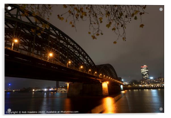 Koln railway bridge by night Acrylic by Rob Hawkins