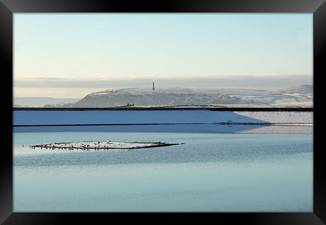 View to Peel Tower from Ashworth Moor. Framed Print by David Birchall