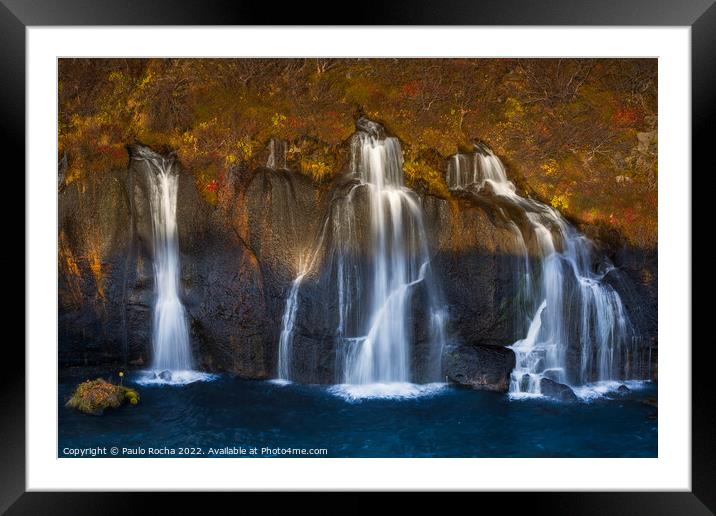 Hraunfossar waterfalls in autumn Framed Mounted Print by Paulo Rocha