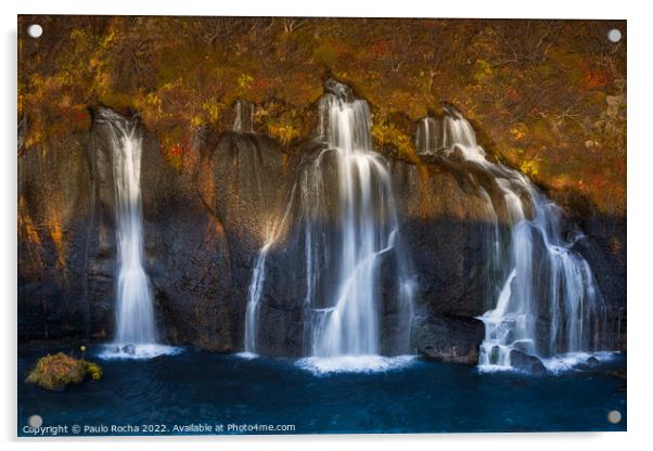 Hraunfossar waterfalls in autumn Acrylic by Paulo Rocha