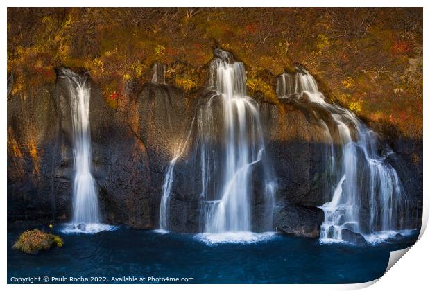 Hraunfossar waterfalls in autumn Print by Paulo Rocha