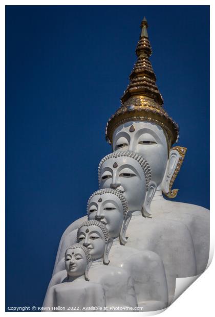 Five white Buddha statues at Wat Pha Sorn Kaew, Print by Kevin Hellon