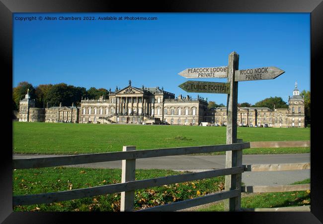 Wentworth Woodhouse and Signpost Framed Print by Alison Chambers