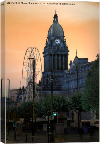 Leeds Town Hall Daybreak Portrait  Canvas Print by Alison Chambers