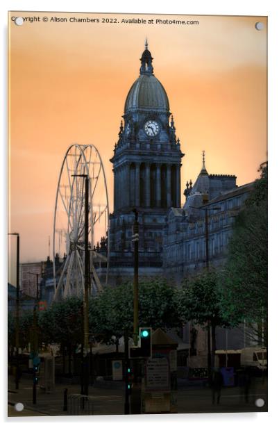 Leeds Town Hall Daybreak Portrait  Acrylic by Alison Chambers