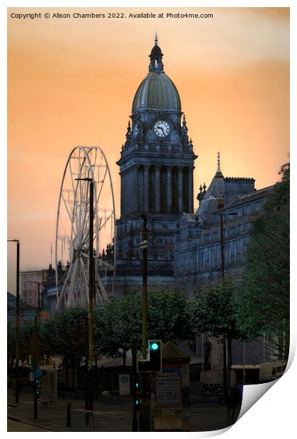 Leeds Town Hall Daybreak Portrait  Print by Alison Chambers