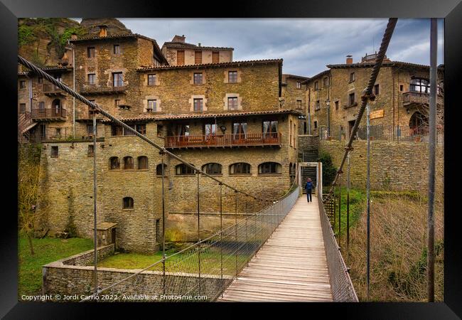 Footbridge hanging from the river Rupit - Edición Orton glow Framed Print by Jordi Carrio