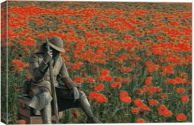 soldier in a  poppy field  Canvas Print by kathy white