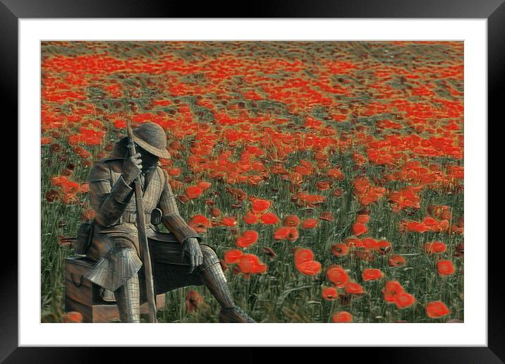 soldier in a  poppy field  Framed Mounted Print by kathy white