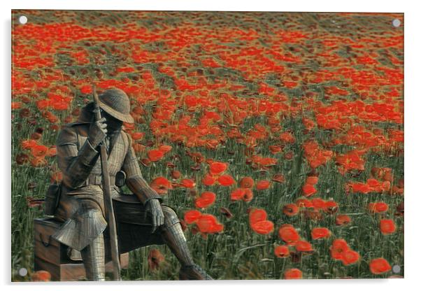 soldier in a  poppy field  Acrylic by kathy white