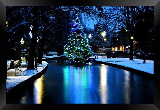 Bourton on the Water Christmas Tree Cotswolds Framed Print by Andy Evans Photos