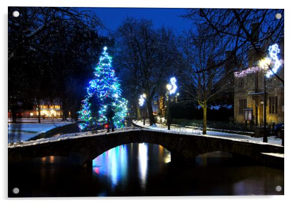 Bourton on the Water Christmas Tree Cotswolds Acrylic by Andy Evans Photos